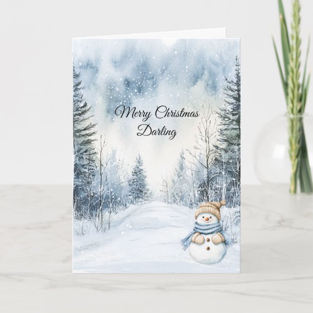Snowman Snow Trees Christmas   Card (Front)