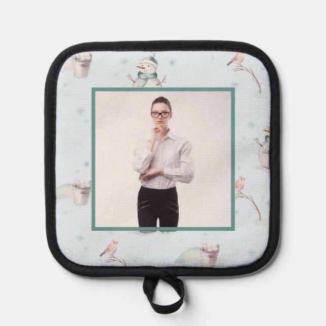 Snowman Snowball Framed Your Photo Pot Holder (Front)