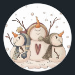 Snowman Snowflake Christmas Country Primitive Classic Round Sticker<br><div class="desc">Snowman Snowflake Christmas Winter Country Primitive Gift Wrap Paper</div>
