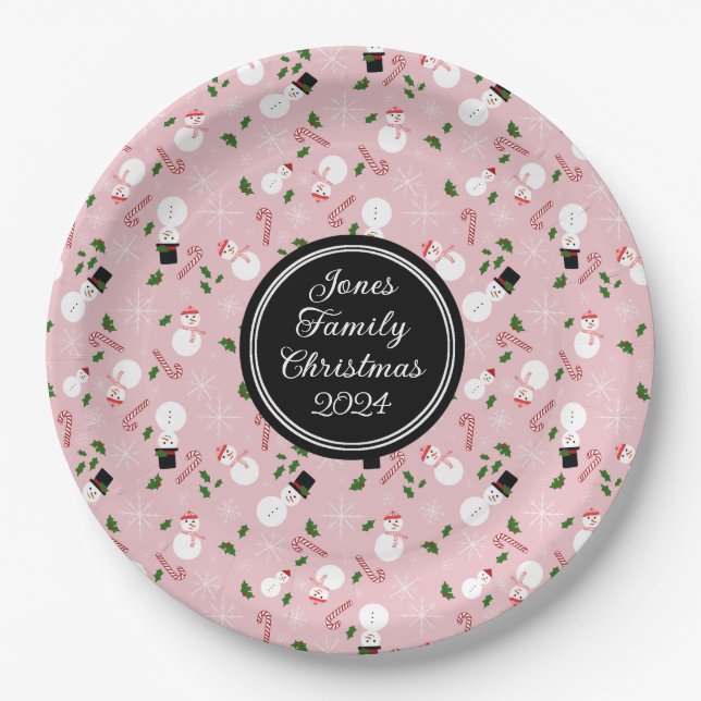 Snowman Snowflake Christmas Holiday Personalized  Paper Plate (Front)