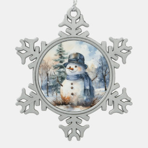 Snowman Snowflake Pewter Christmas Ornament
