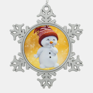 Snowman Snowflake Pewter Christmas Ornament