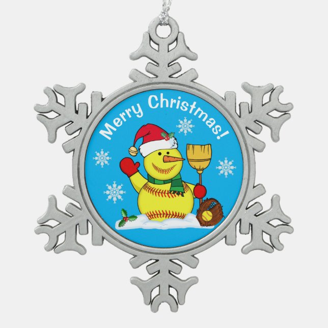 Snowman Snowflake Softball Christmas Ornaments (Front)