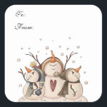 Snowman Snowflake Winter Country Primitive Square Sticker<br><div class="desc">Snowman Snowflake Winter Country Primitive</div>