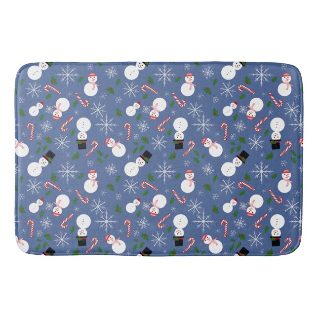 Snowman Snowflake Winter Holiday Bathmat (Front)