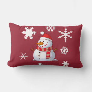 Snowman Snowflakes Christmas red Throw Pillow