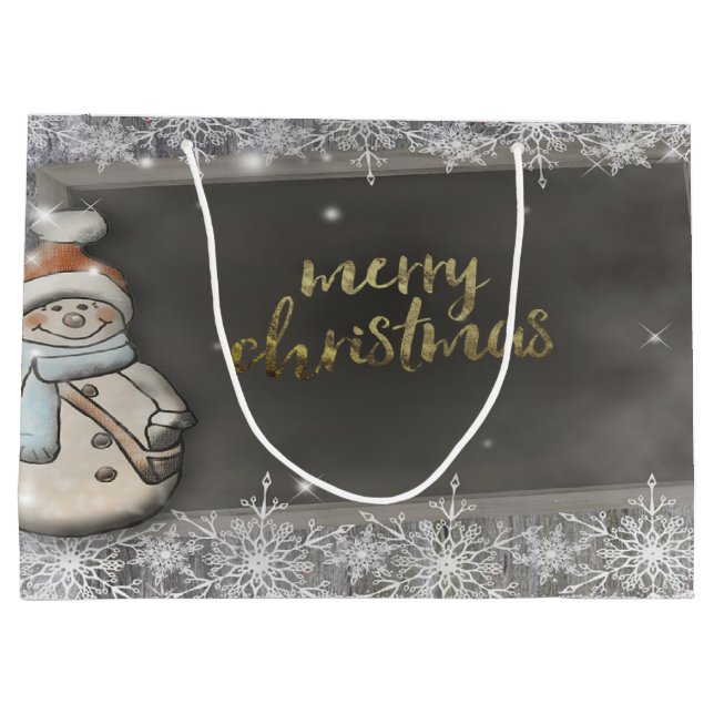 Snowman,Snowflakes Holiday Large Gift Bag (Back)