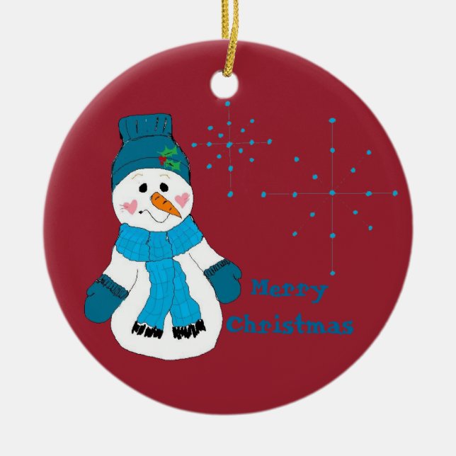 Snowman Snowflakes Ornement céramique (Devant)