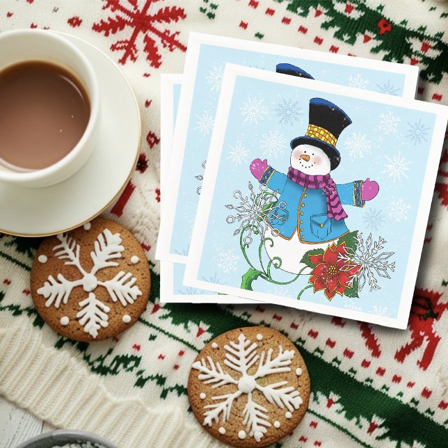 Snowman Snowflakes Poinsettia  Napkin (Creator Uploaded)