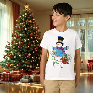 Snowman Snowflakes Poinsettia  T-Shirt