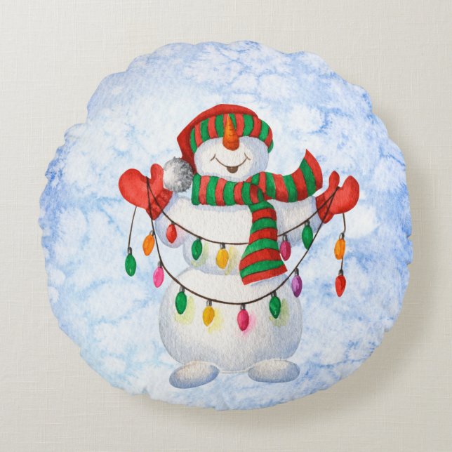 snowman snowflakes  round pillow (Front)
