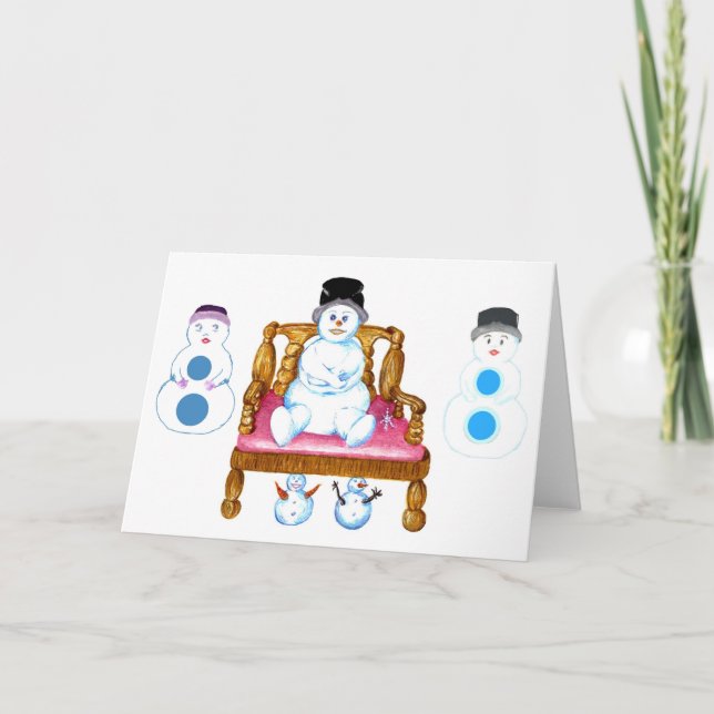 Snowman, Snowman Assis Sur Le Banc Carte de vacanc (Devant)
