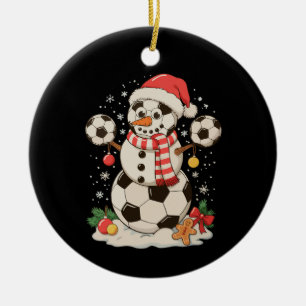 Snowman Soccer Christmas Holiday Winter Xmas Sport Ceramic Ornament