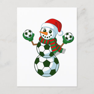 Snowman Soccer Christmas Sport Lovers Announcement Postcard