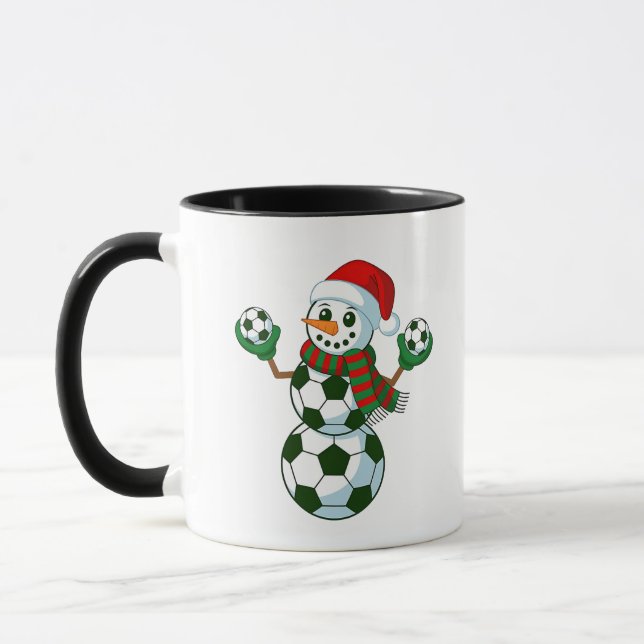 Snowman Soccer Christmas Sport Lovers  Mug (Left)