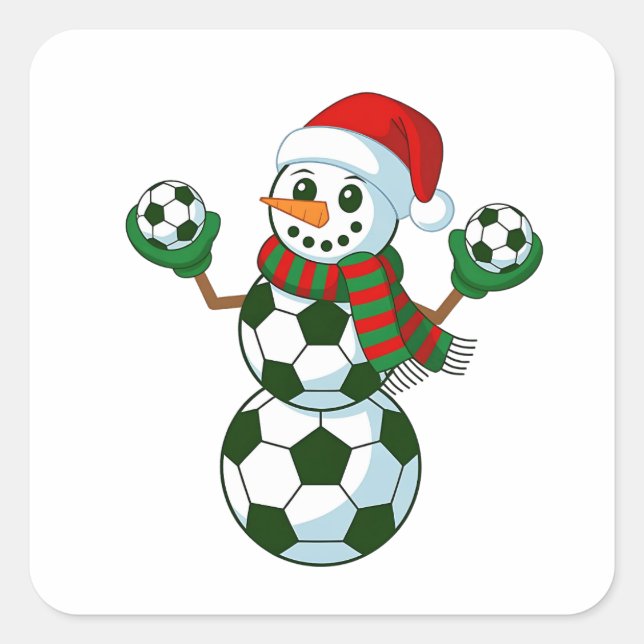 Snowman Soccer Christmas Sport Lovers  Square Sticker (Front)
