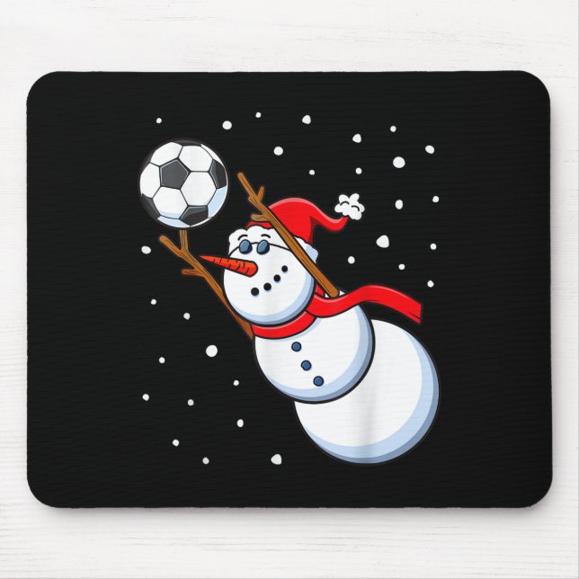 Snowman Soccer Goalie Santa Hat Men Boys Christmas Mouse Pad (Front)