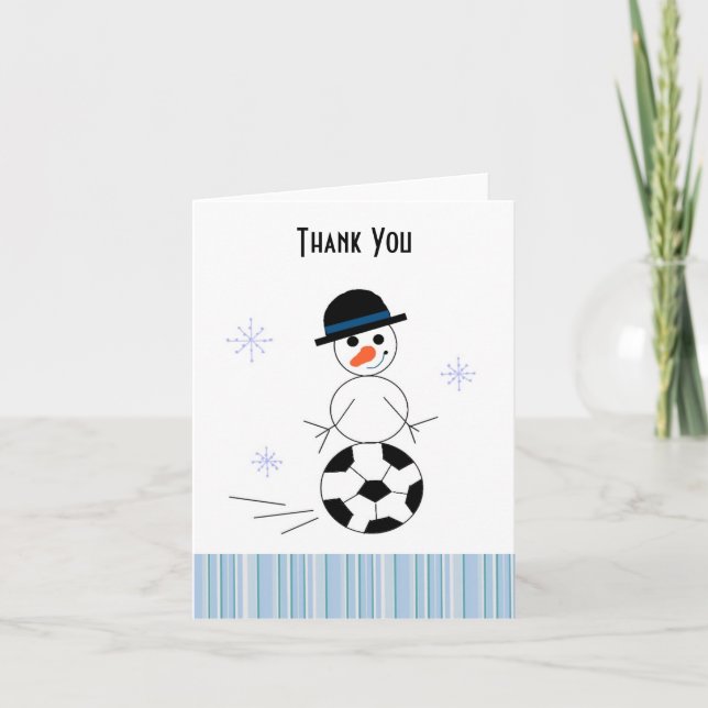 Snowman Soccer Player Carte de remerciements (Devant)