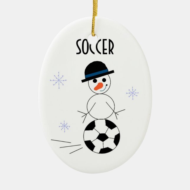 Snowman Soccer Player Ceramic Ornament (Front)