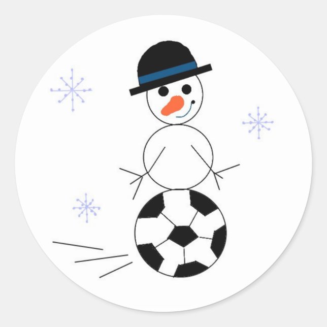 Snowman Soccer Player Classic Round Sticker (Front)