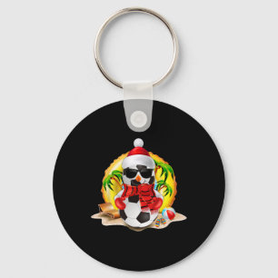 Snowman Soccer Santa Hat Christmas In July Summer Keychain