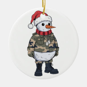 Snowman Soldier Christmas 2026 Holiday Military Ceramic Ornament