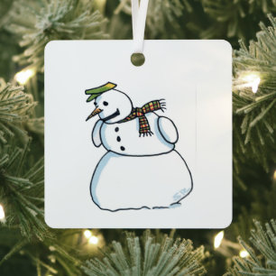 Snowman square metal ornament