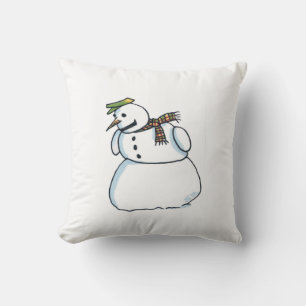 Snowman square red throw pillow