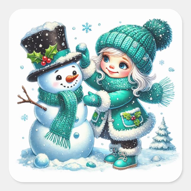Snowman Square Sticker (Front)