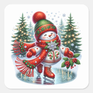 Snowman Square Sticker