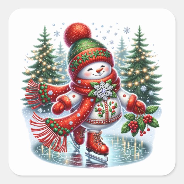 Snowman Square Sticker (Front)