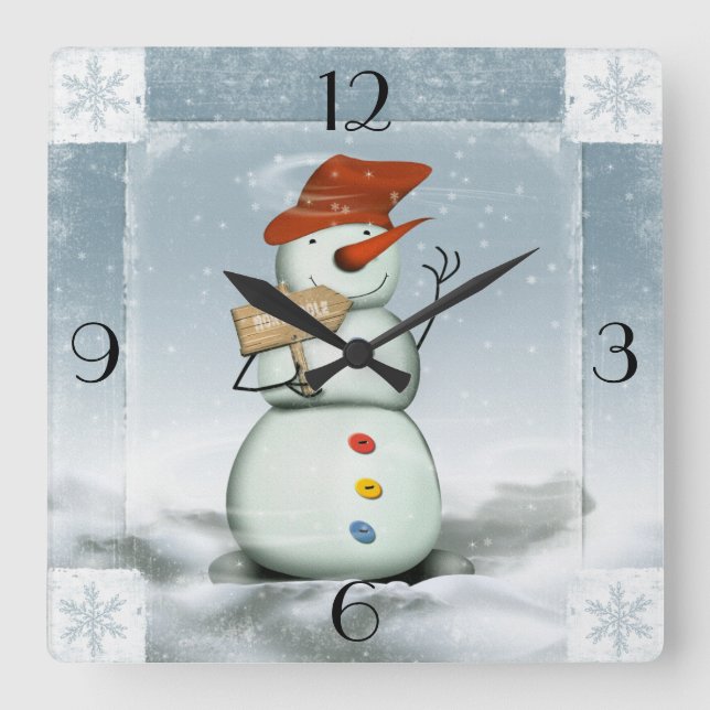 Snowman Square Wall Clock (Front)