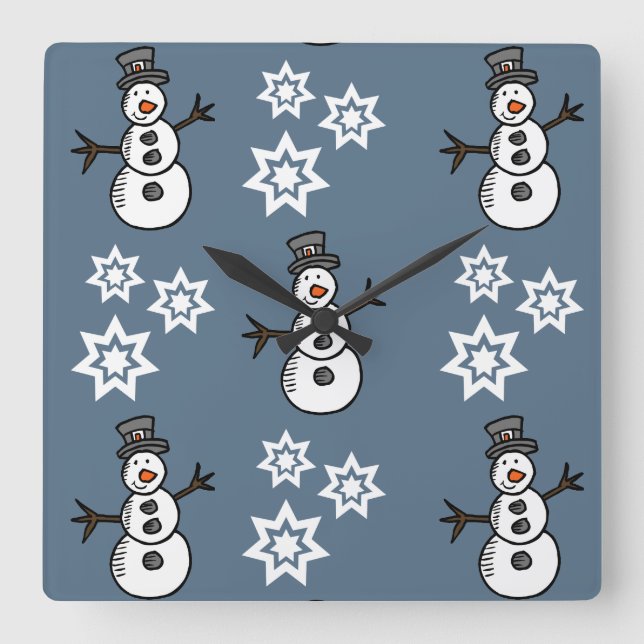 Snowman Square Wall Clock (Front)