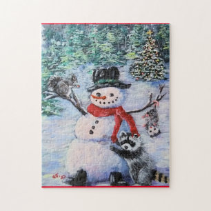 Snowman, squirrel, raccoon, opossum Puzzle