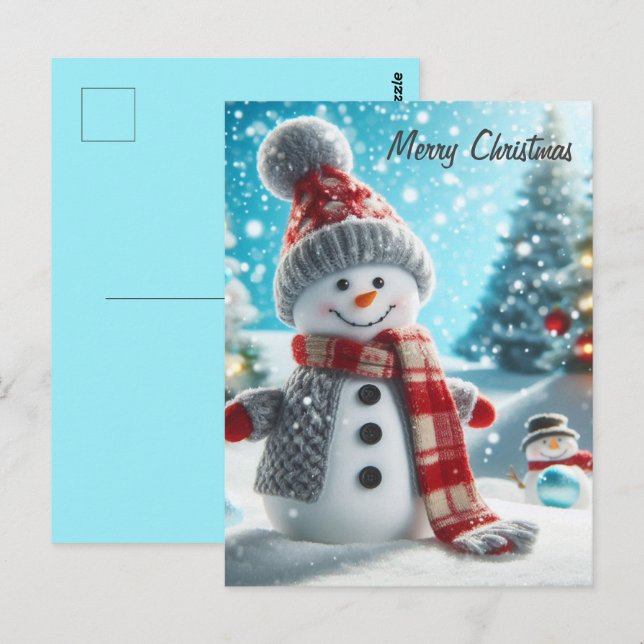 Snowman standing in winter landscape postcard (Front/Back)