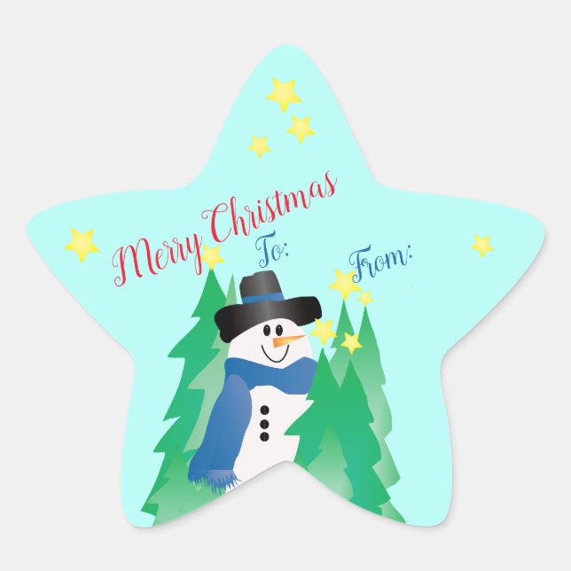 Snowman Star Shaped Sticker (Front)