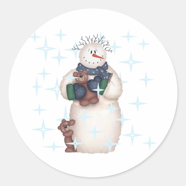 Snowman Starry Night Classic Round Sticker (Front)
