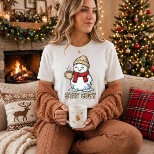 Snowman Stay Cozy Hot Chocolate Christmas Design T-Shirt