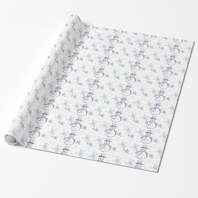Snowman Stick Figure Christmas Wrapping Paper (Unrolled)