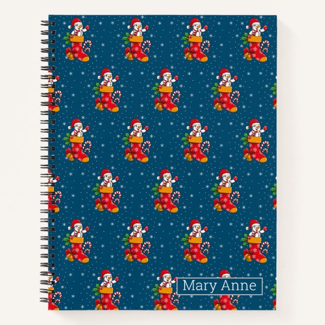 Snowman Stocking Candy Cane and Snowflakes Pattern Notebook (Front)