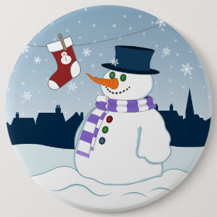 Snowman & Stocking Christmas 6 Inch Round Button