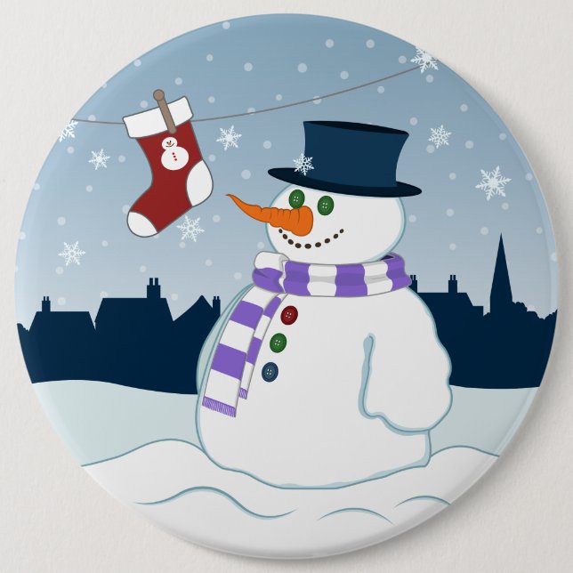 Snowman & Stocking Christmas 6 Inch Round Button (Front)