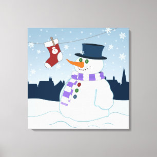 Snowman & Stocking Christmas Canvas Print