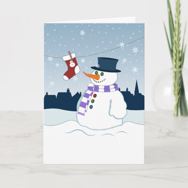 Snowman & Stocking Christmas Holiday Card (Front)