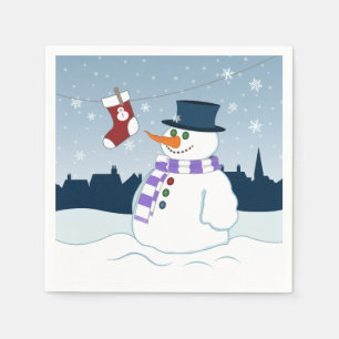 Snowman & Stocking Christmas Napkin