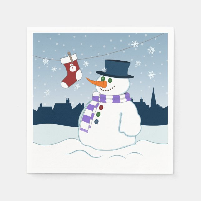 Snowman & Stocking Christmas Napkin (Front)