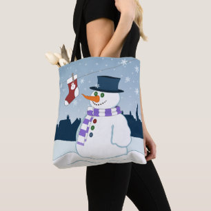 Snowman & Stocking Christmas Tote Bag