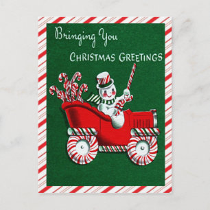 Snowman Sucre de canne Noël Voeux de Noël Carte po
