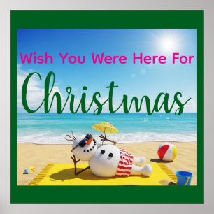 Snowman Sunbathing Poster