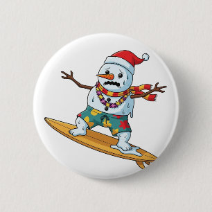 Snowman Surfer Christmas 2026 Funny Holiday Sports 2 Inch Round Button